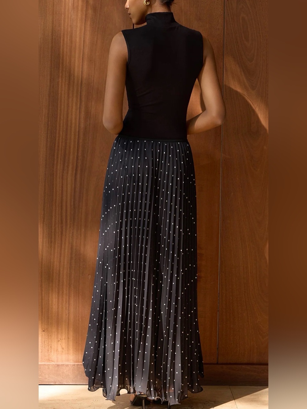 Commense Turtleneck Sleeveless Knit Top & Polka-Dot Skirt Set